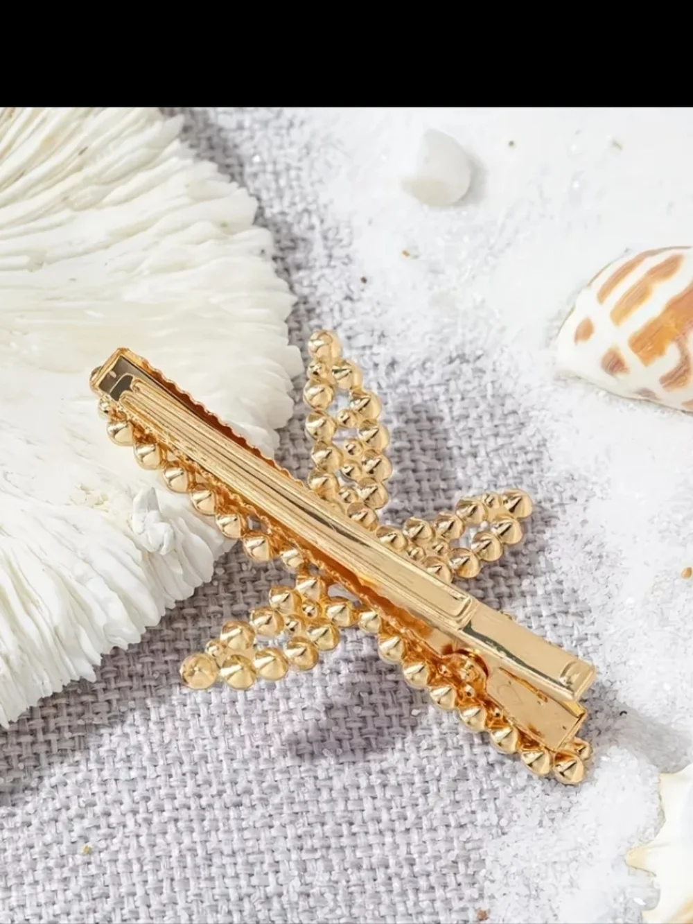 Gold Starfish Pearl & Rhinestone Hair Clip Set - 3pcs